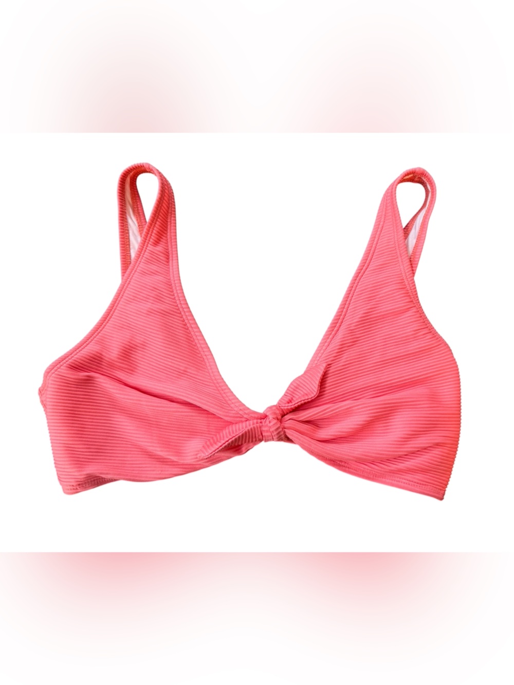 True Craft - Ribbed Knot-Front Bikini Top in Coral Pink - Size XL